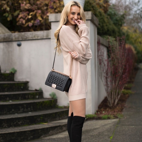 LAST ONE!!!! Long Beige Knitted Mini Sweater Dress - Picture 2 of 8